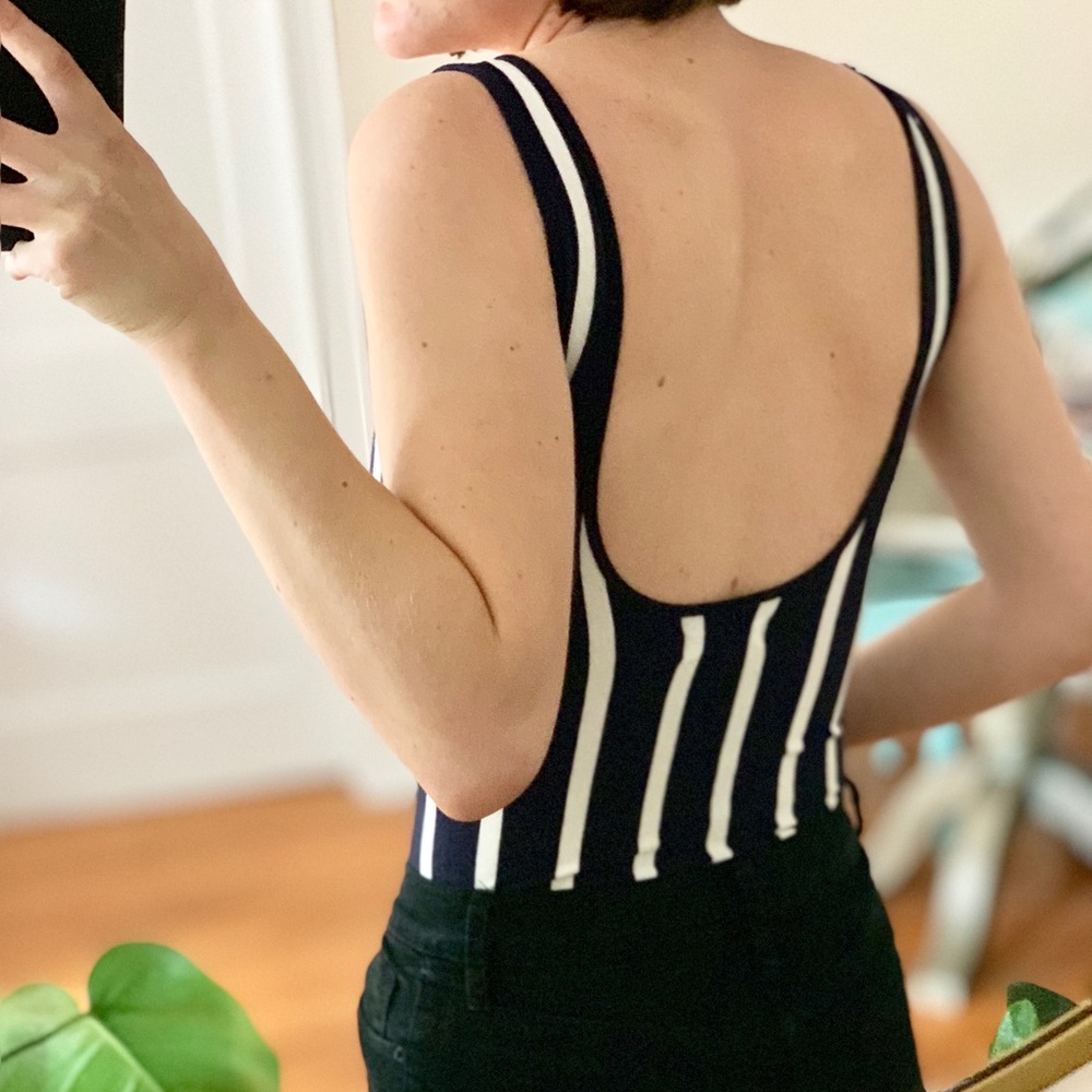 Madewell Scoopback Body Suit in Rikki Stripe
